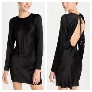 Alexander Wang Silk Charmeuse Keyhole Logo Tie Back Mini Dress Sz 6 Black